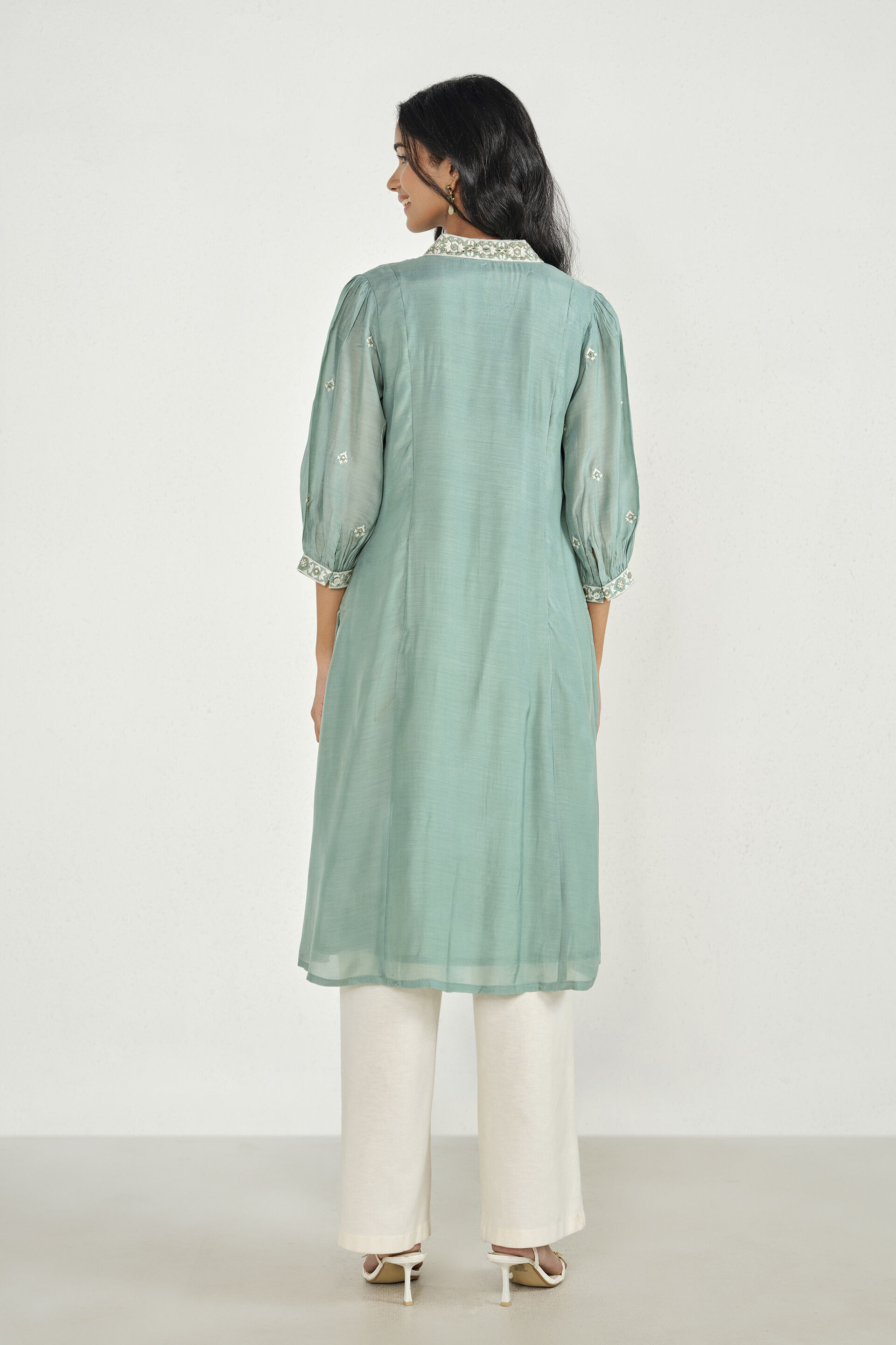 Veerini Teal Embroidered Kurta, Teal, image 5